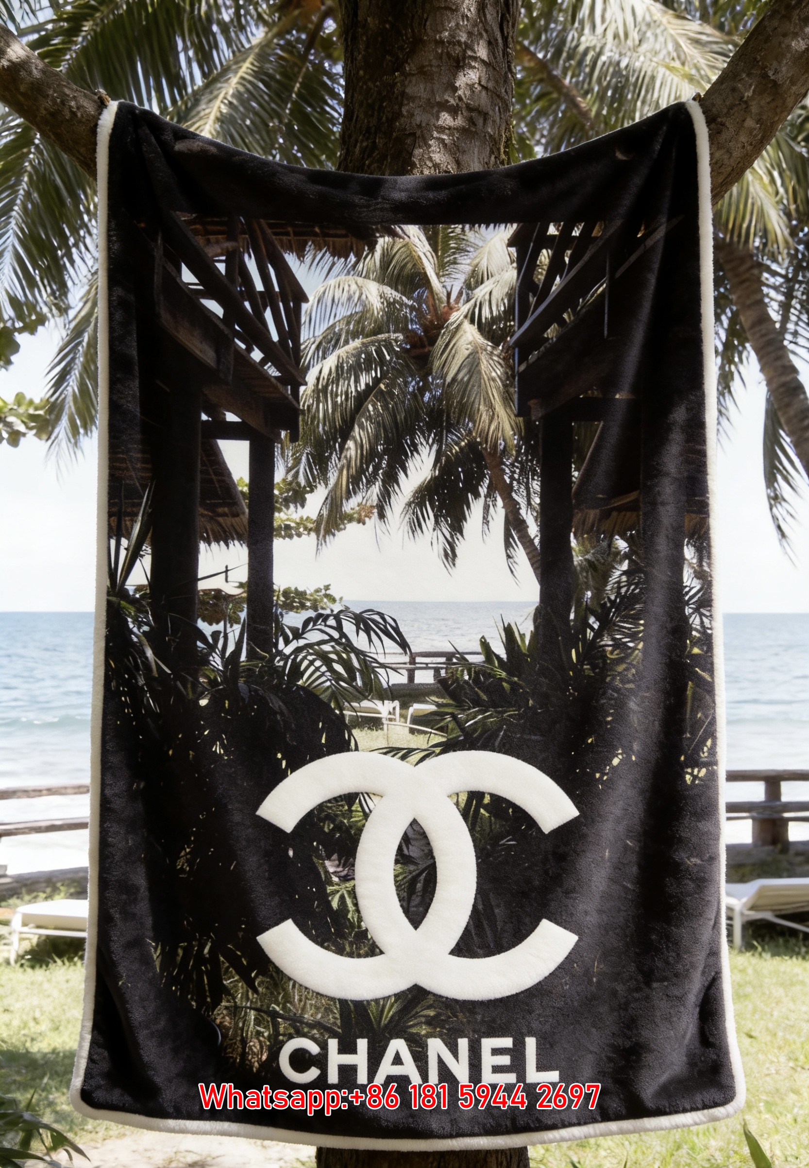 Chanel Tropical Beach View Flannel Throw Blanket IMG_6687